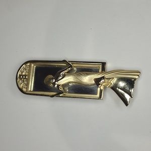 AJC Goldtone Brooch Pin Reflecting Glass Mirror & Woman
